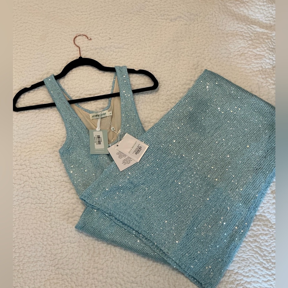 New Asta Resort Ana Scoop Dress- Baia Blue Sequin Dress